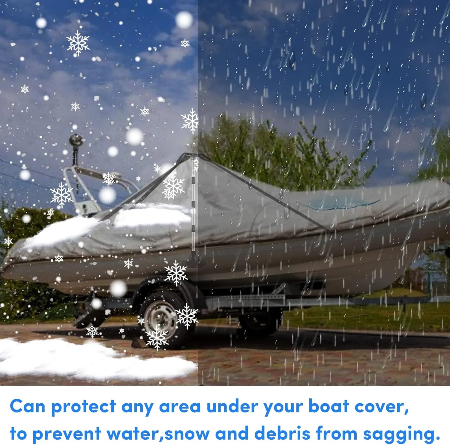 Premium Quality Boat Cover Support Poles 2 Pack, Aluminum Support Pole for Boat Cover with Webbing Strap, Extension Boat Cover Support Poles Adjustable Height at Will from 22.6” to 58” -(Black)
