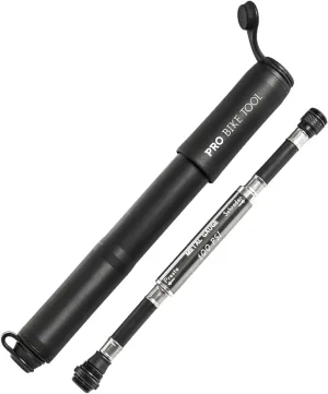 Pro-Bike Tool Mini Bike Pump with Gauge - Fits Presta & Schrader - Accurate Inflation - Mount Kit incl. - 100 PSI