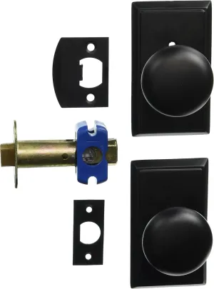 Providence Door Set with Round Brass Knobs Privacy in Matte Black. Doorsets.