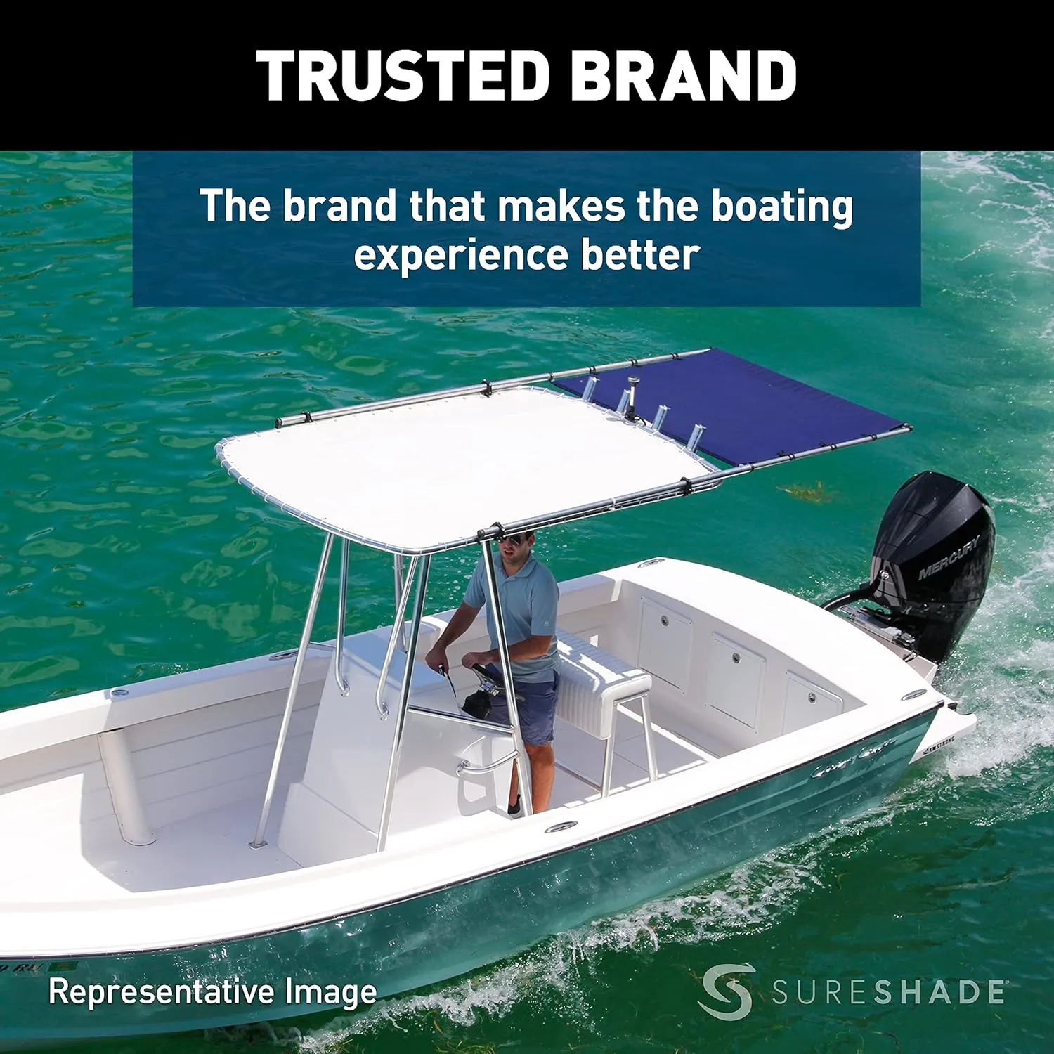 PTX Power Shade - Easy Installation on T-Top or Hardtop Boats - 600D Marine Canvas, Stainless Steel Frame - 12V DC Motors - Anti-Racking and Auto Shut-Off