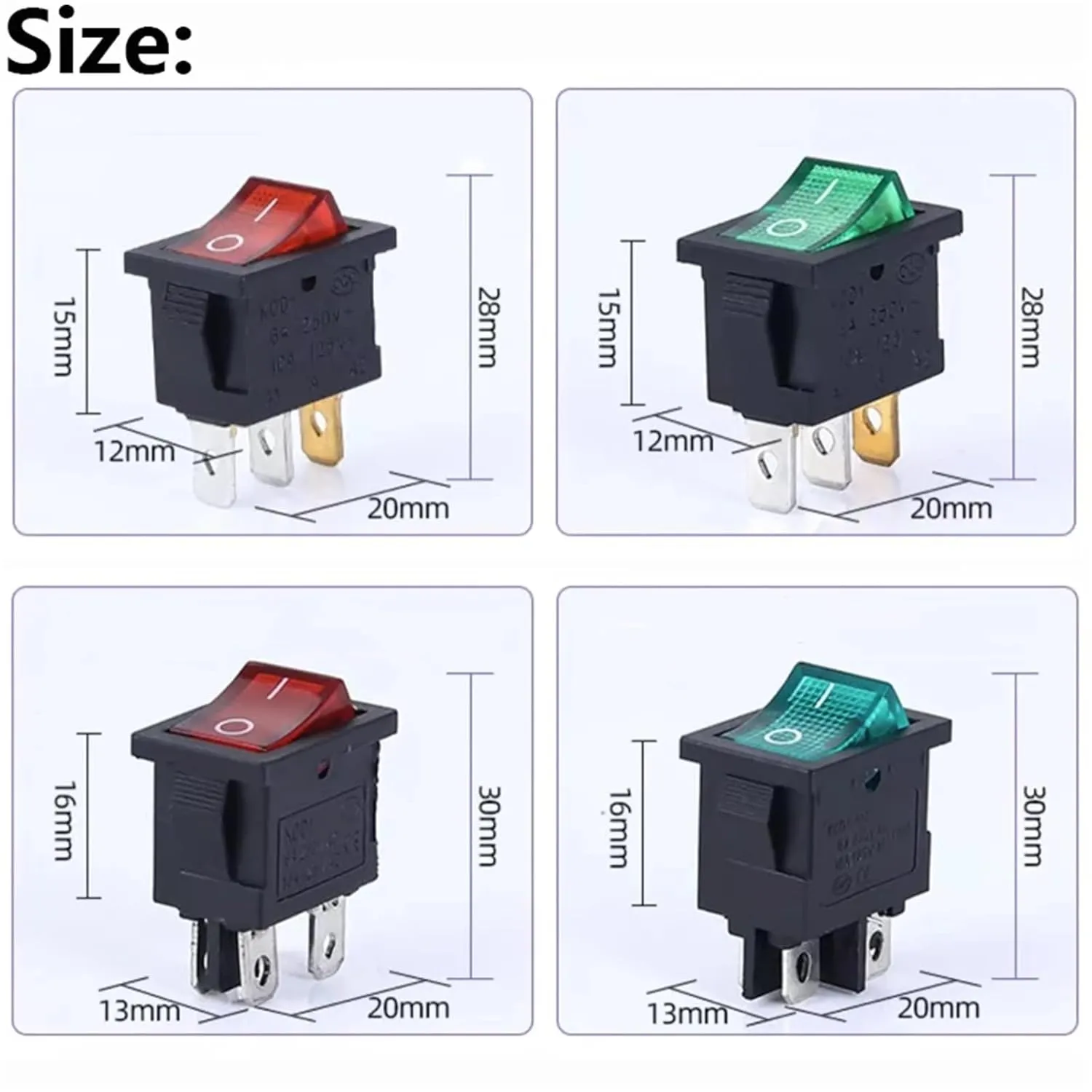 PURYN 5Pcs KCD1 Boat Car Rocker Switch 6A/10A 250V/125V AC ON-Off on-Off-on 250VAC 6A 125VAC 10A with Led Light 220V(3PIN 3End Black)