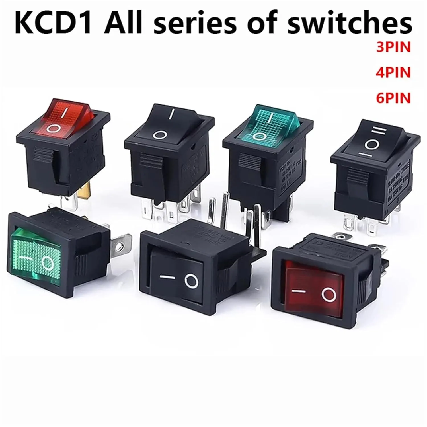PURYN 5Pcs KCD1 Boat Car Rocker Switch 6A/10A 250V/125V AC ON-Off on-Off-on 250VAC 6A 125VAC 10A with Led Light 220V(3PIN 3End Black)