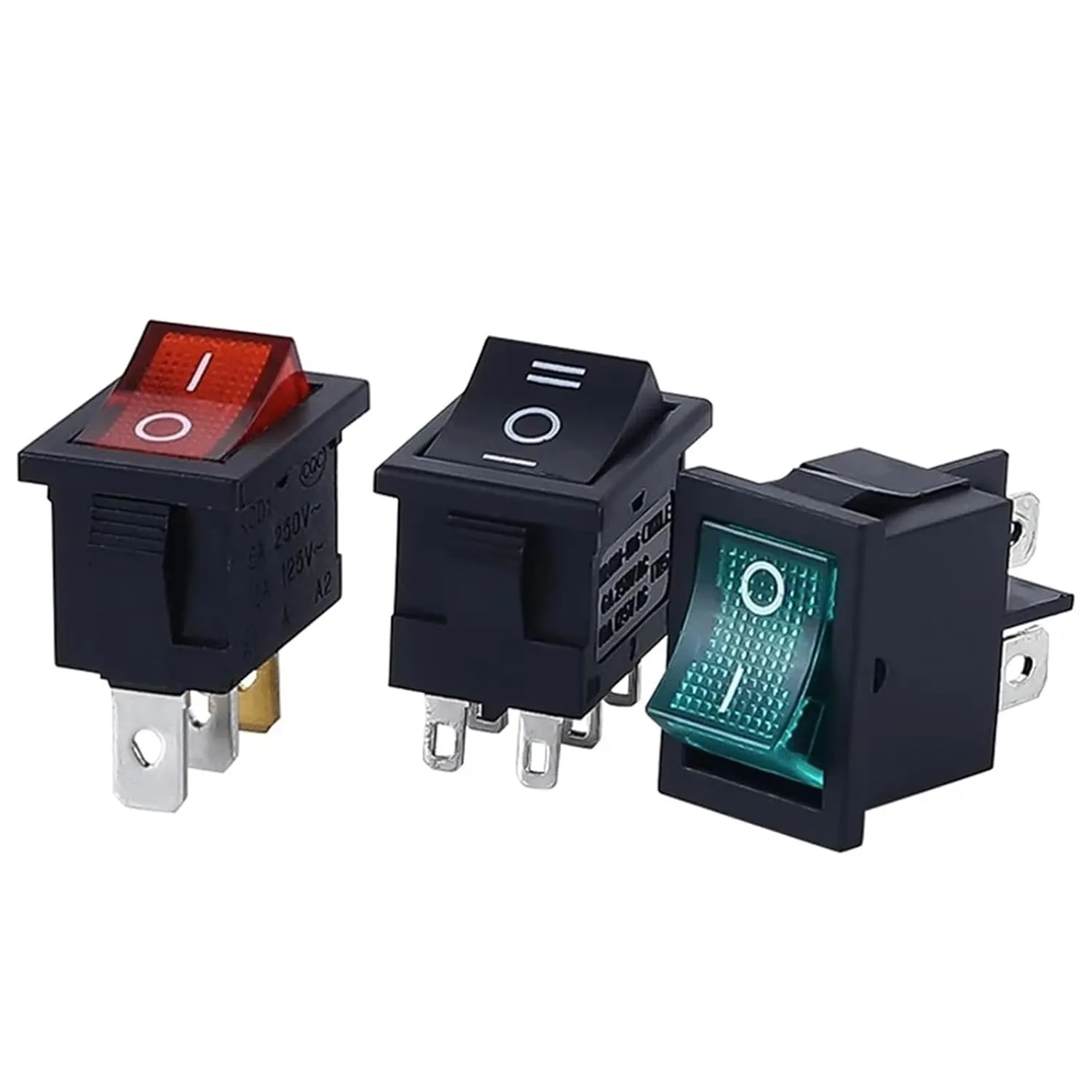 PURYN 5Pcs KCD1 Boat Car Rocker Switch 6A/10A 250V/125V AC ON-Off on-Off-on 250VAC 6A 125VAC 10A with Led Light 220V(3PIN 3End Black)