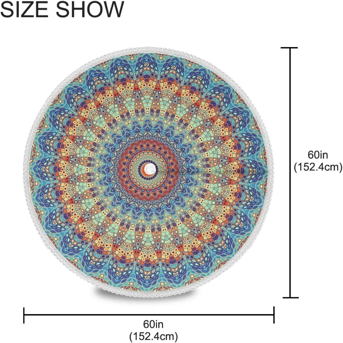 Qilmy Mandala Outdoor Tablecloth 60 Inch Waterproof Round Tablecloth with Umbrella Hole and Zipper for Backyard Party BBQ Decor