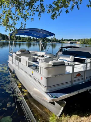 Replacement Bimini Top Canvas with Boot, Made for Sunset Bay Pontoon Boats, Fits Factory Frame!, 9' Long x 8.5' Wide, 16oz, 4 Bow