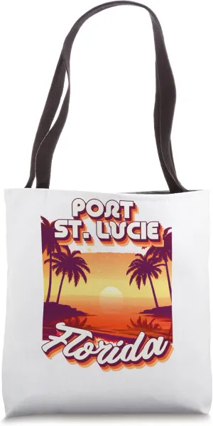 Retro 80's Style Port St. Lucie Florida Palm Tree Surf Tote Bag