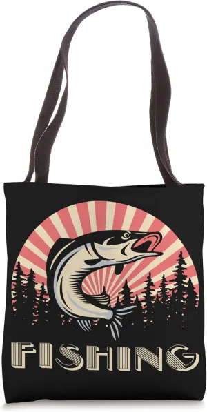 Retro Fishing Rod Hook Vintage Fish Fisherman Fishery Boat Tote Bag