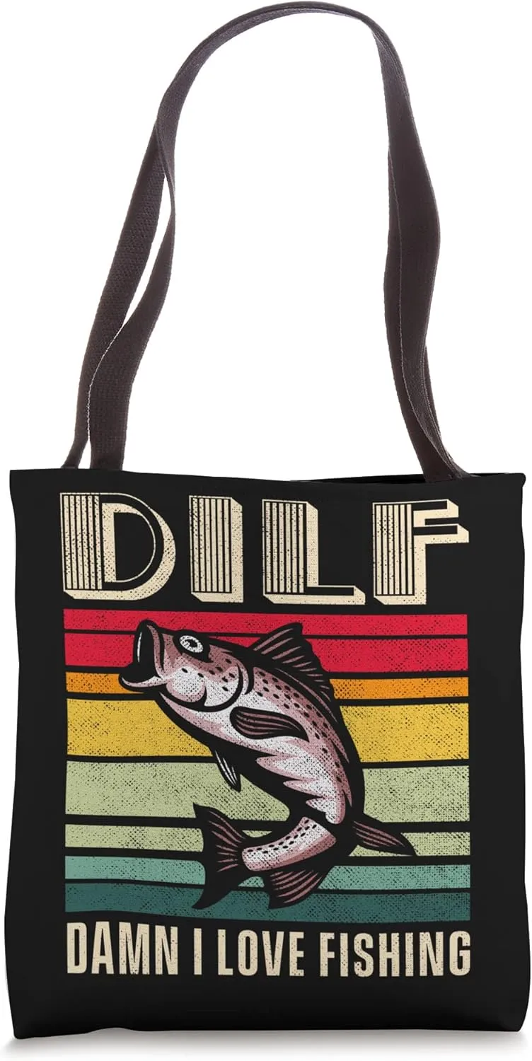 Retro Love Fishing Rod Vintage Fish Fisherman Fishery Boat Tote Bag