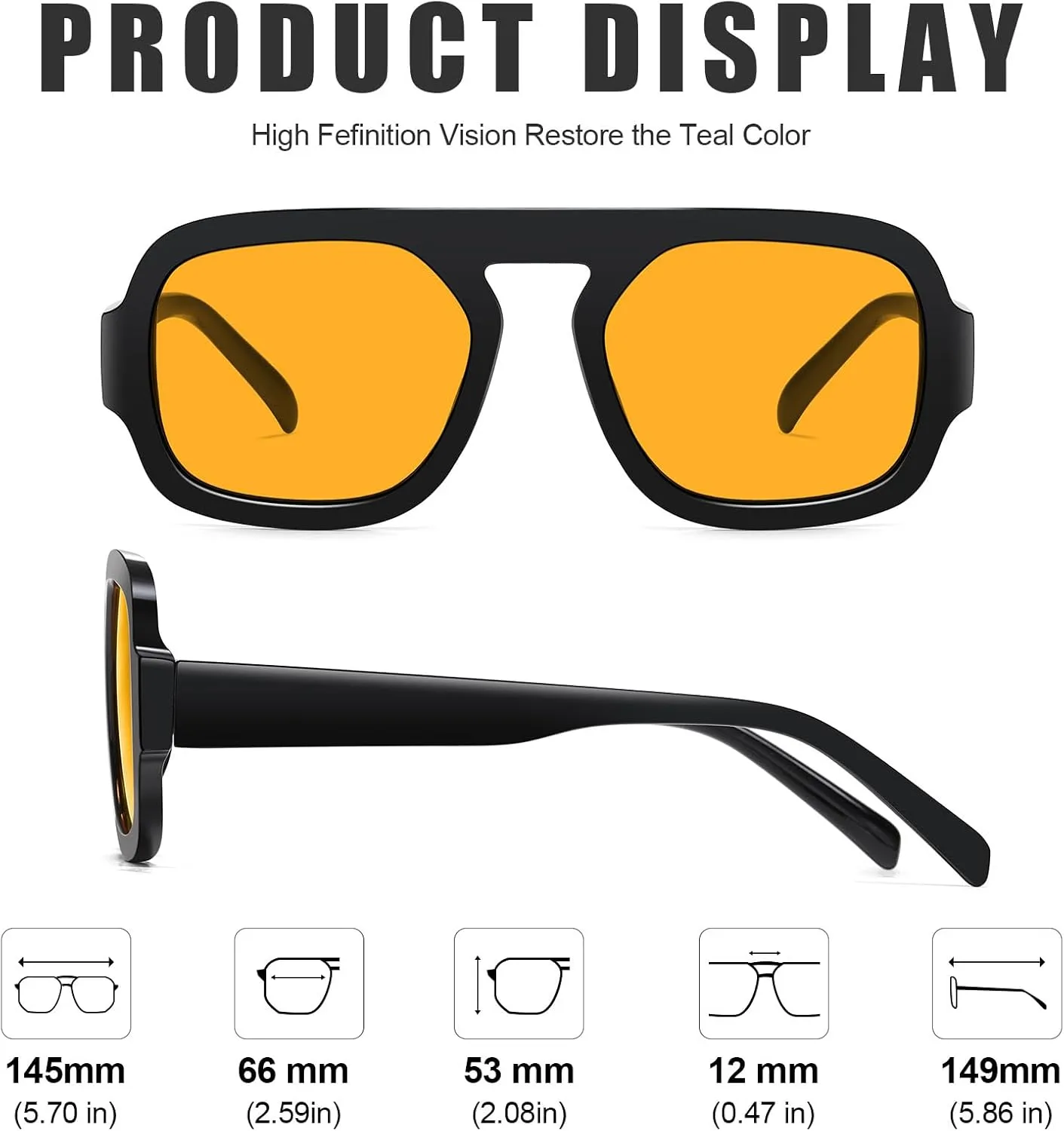 Retro Square Aviator Sunglasses for Women Men 70s Vintage style Shades Trendy Flat Top UV Protection Sun Glasses