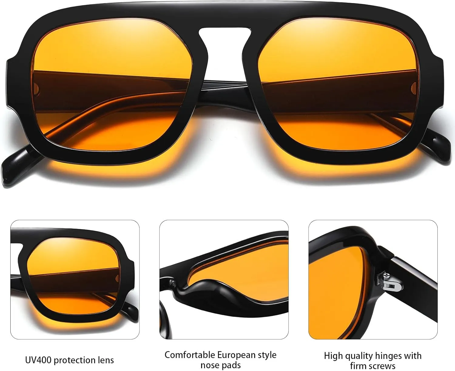 Retro Square Aviator Sunglasses for Women Men 70s Vintage style Shades Trendy Flat Top UV Protection Sun Glasses