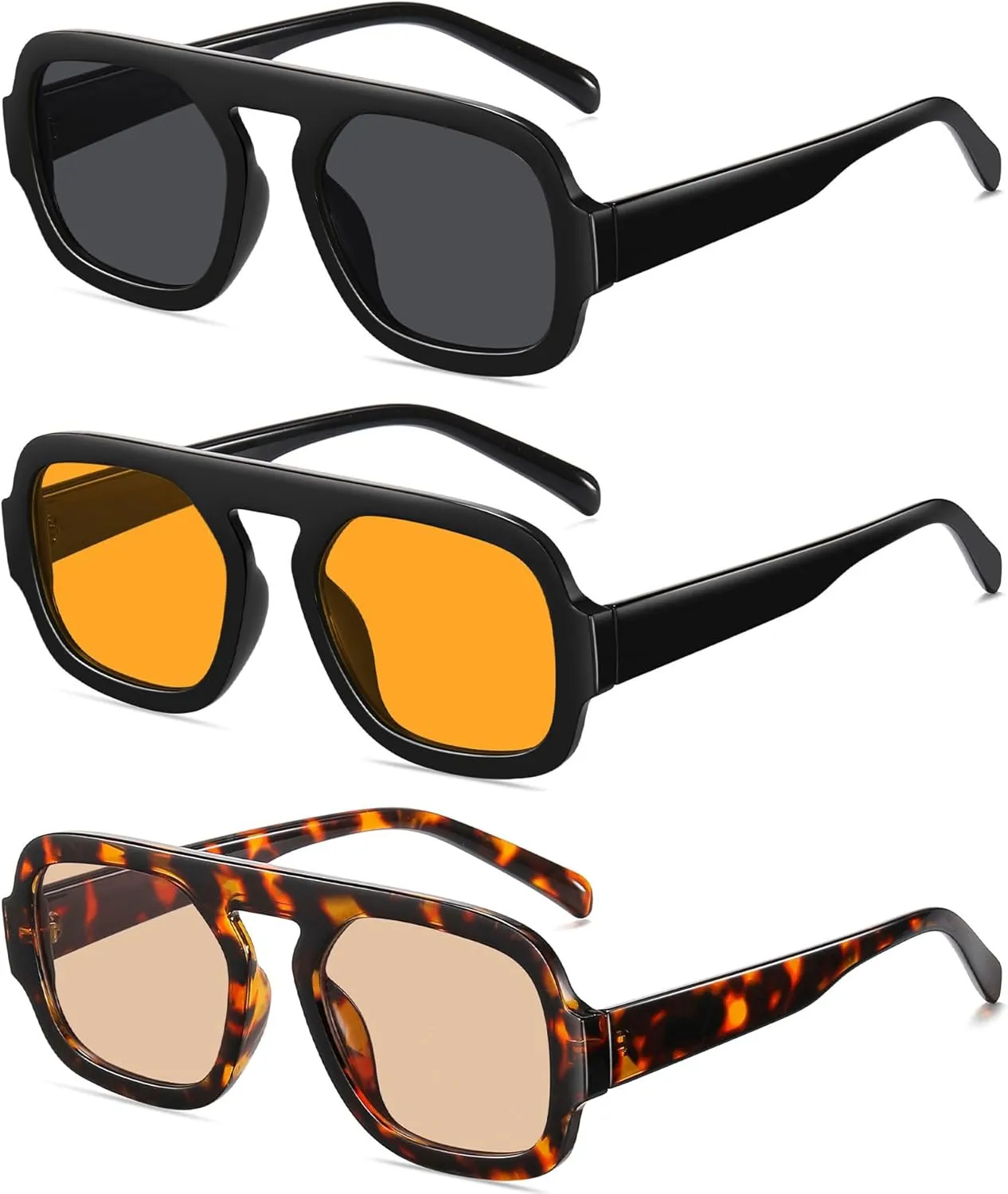 Retro Square Aviator Sunglasses for Women Men 70s Vintage style Shades Trendy Flat Top UV Protection Sun Glasses