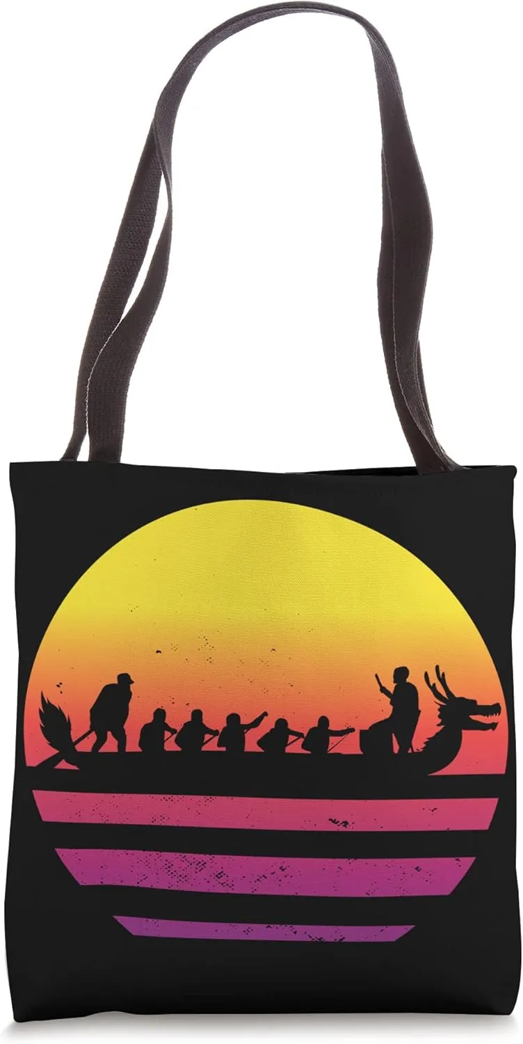 Retro Sunset Vintage Dragon Boat Tote Bag