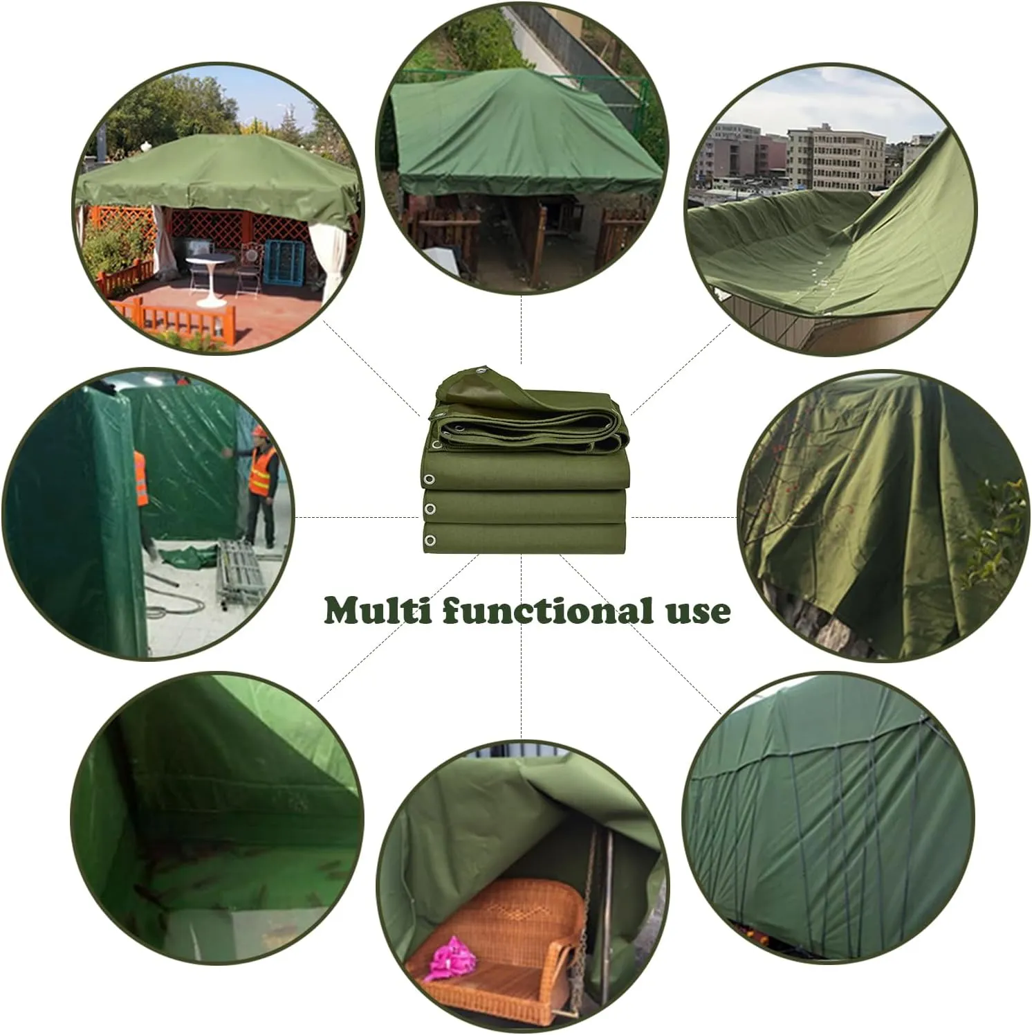 Rocutus Canvas Tarp, Heavy Duty Waterproof & UV Resistant Green Canvas Tarps, Eco-Friendly Silicone Coated, Reinforced Edges & Grommets for Pool, Boat, Outdoor Use (16.4 x 19.7 ft)
