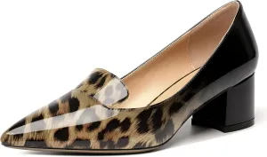 ROSERWISH Womens Slip On Pointed Toe Work Formal Office Patent Chunky Low Heel Pumps Dress Shoes 2 Inch