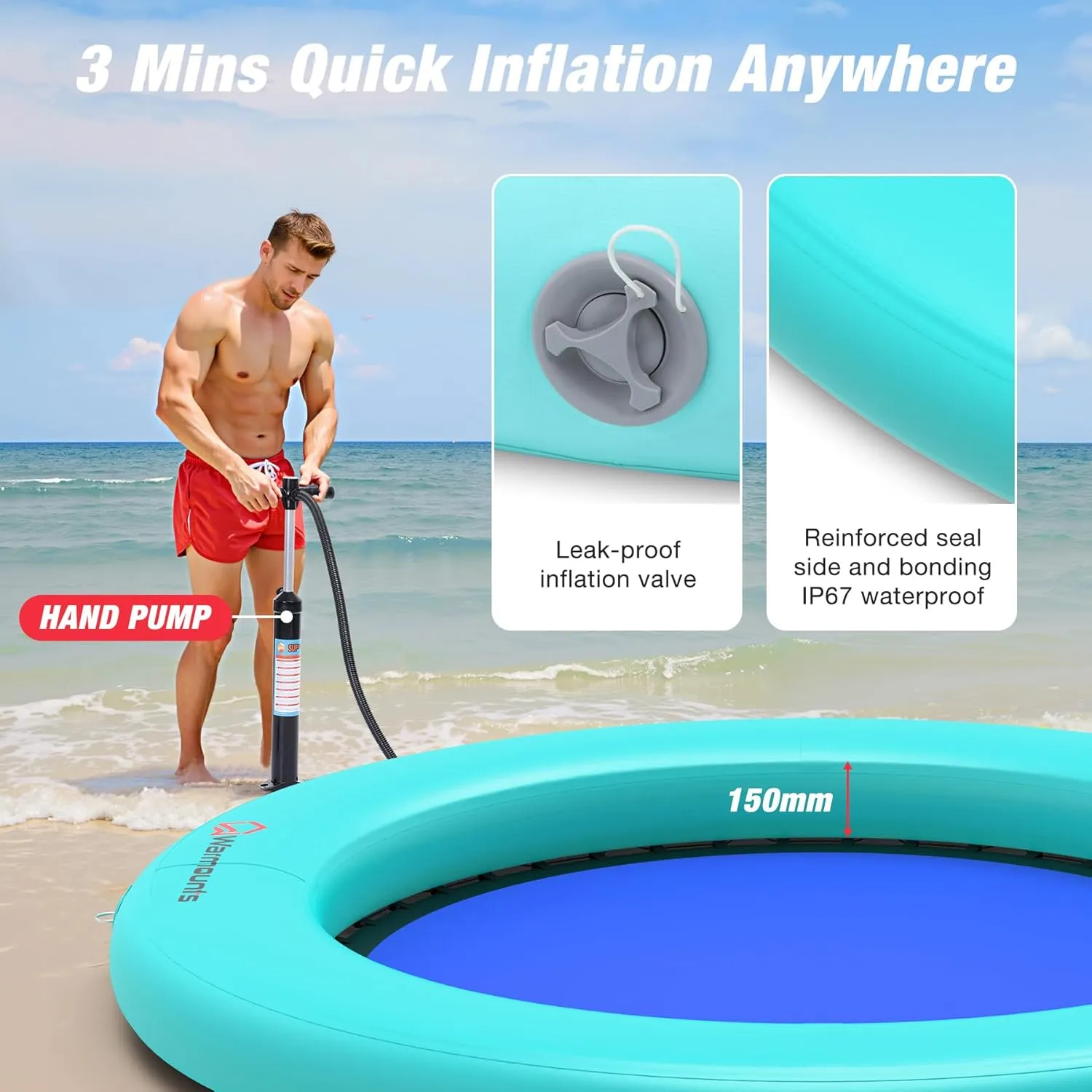 Round Floating Ring, 6/8 FT Inflatable Water Hammock, Heavy Duty Lake Pool Ocean Floats for Adults, Fits 2-5, Float Island Platform for Tanning, Lounging, Water Recreation