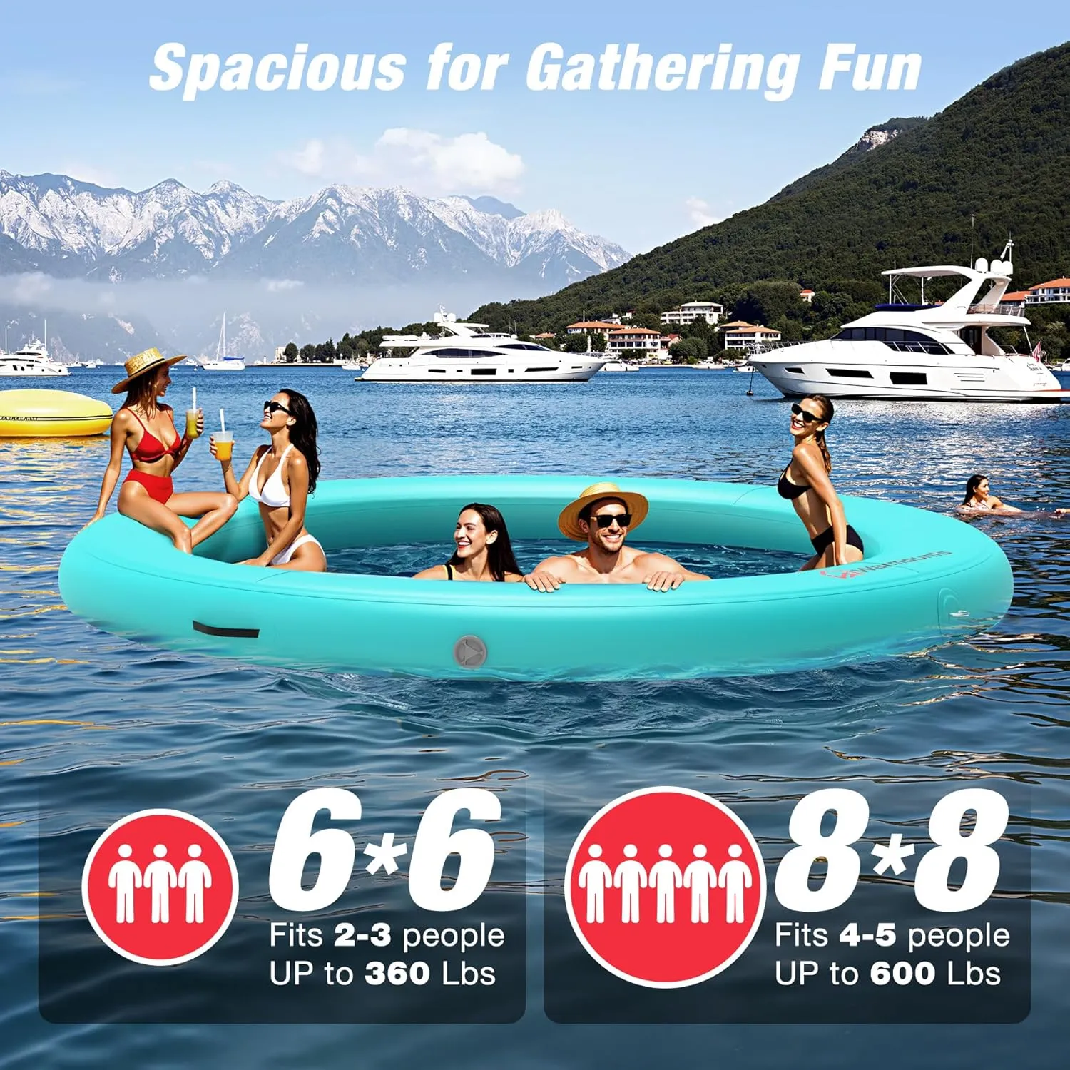 Round Floating Ring, 6/8 FT Inflatable Water Hammock, Heavy Duty Lake Pool Ocean Floats for Adults, Fits 2-5, Float Island Platform for Tanning, Lounging, Water Recreation