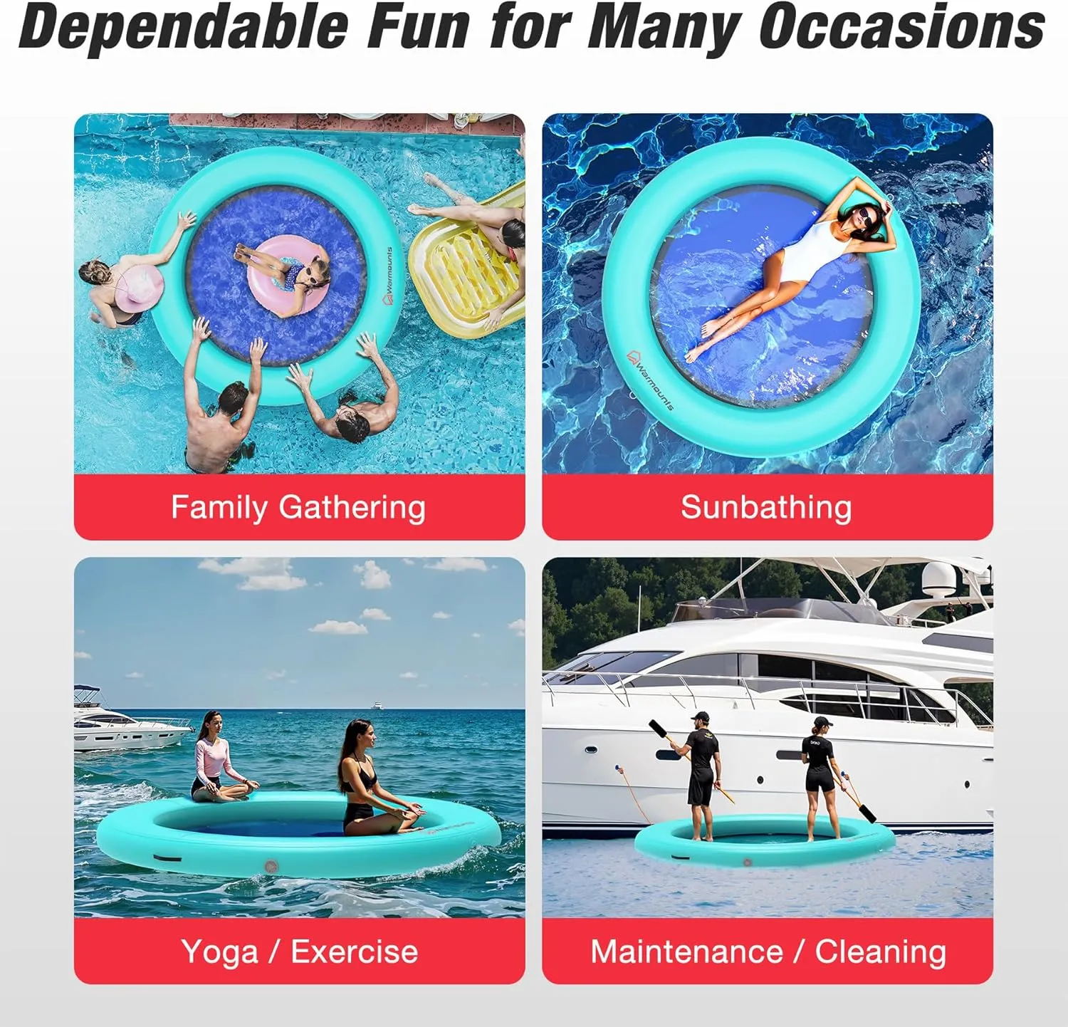Round Floating Ring, 6/8 FT Inflatable Water Hammock, Heavy Duty Lake Pool Ocean Floats for Adults, Fits 2-5, Float Island Platform for Tanning, Lounging, Water Recreation
