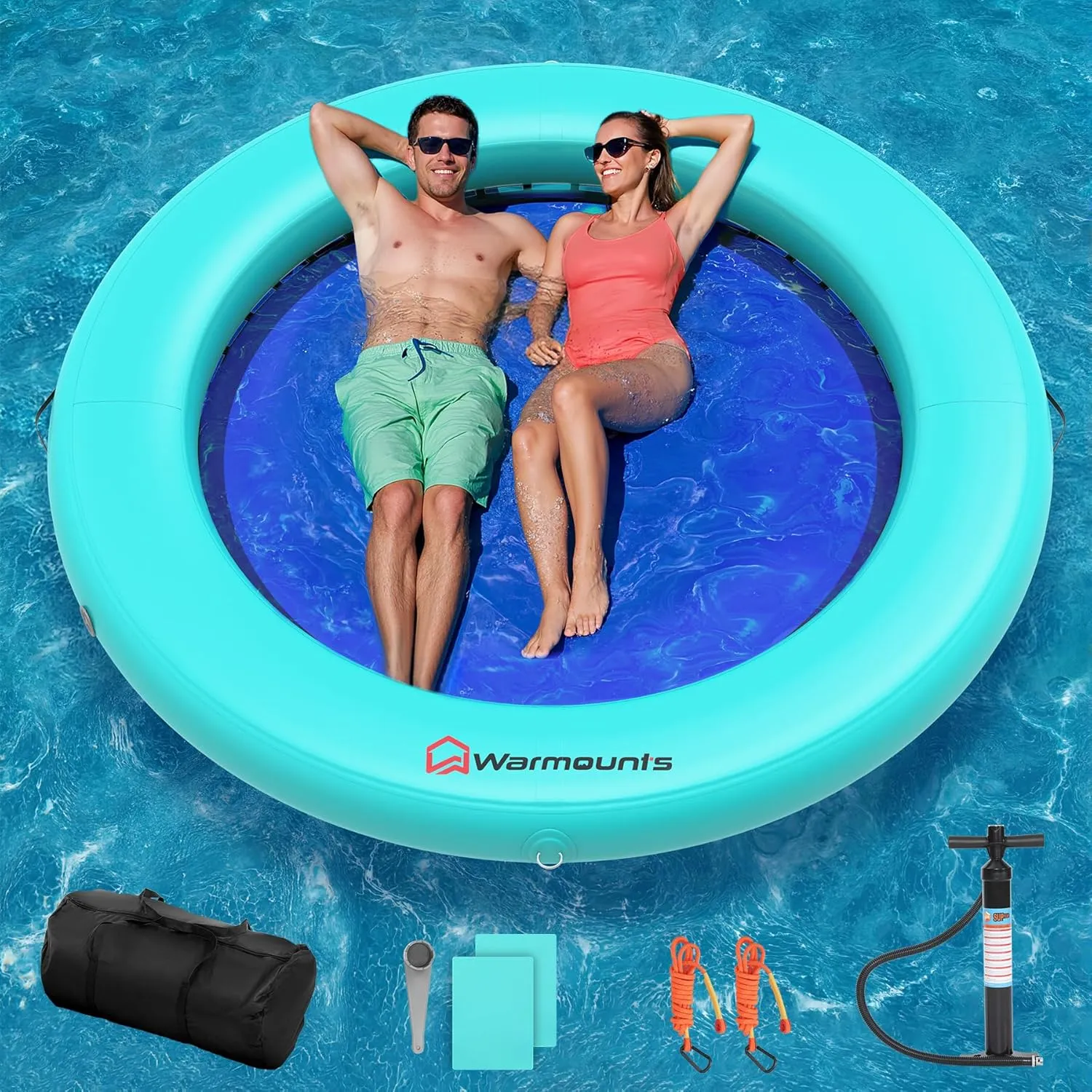 Round Floating Ring, 6/8 FT Inflatable Water Hammock, Heavy Duty Lake Pool Ocean Floats for Adults, Fits 2-5, Float Island Platform for Tanning, Lounging, Water Recreation