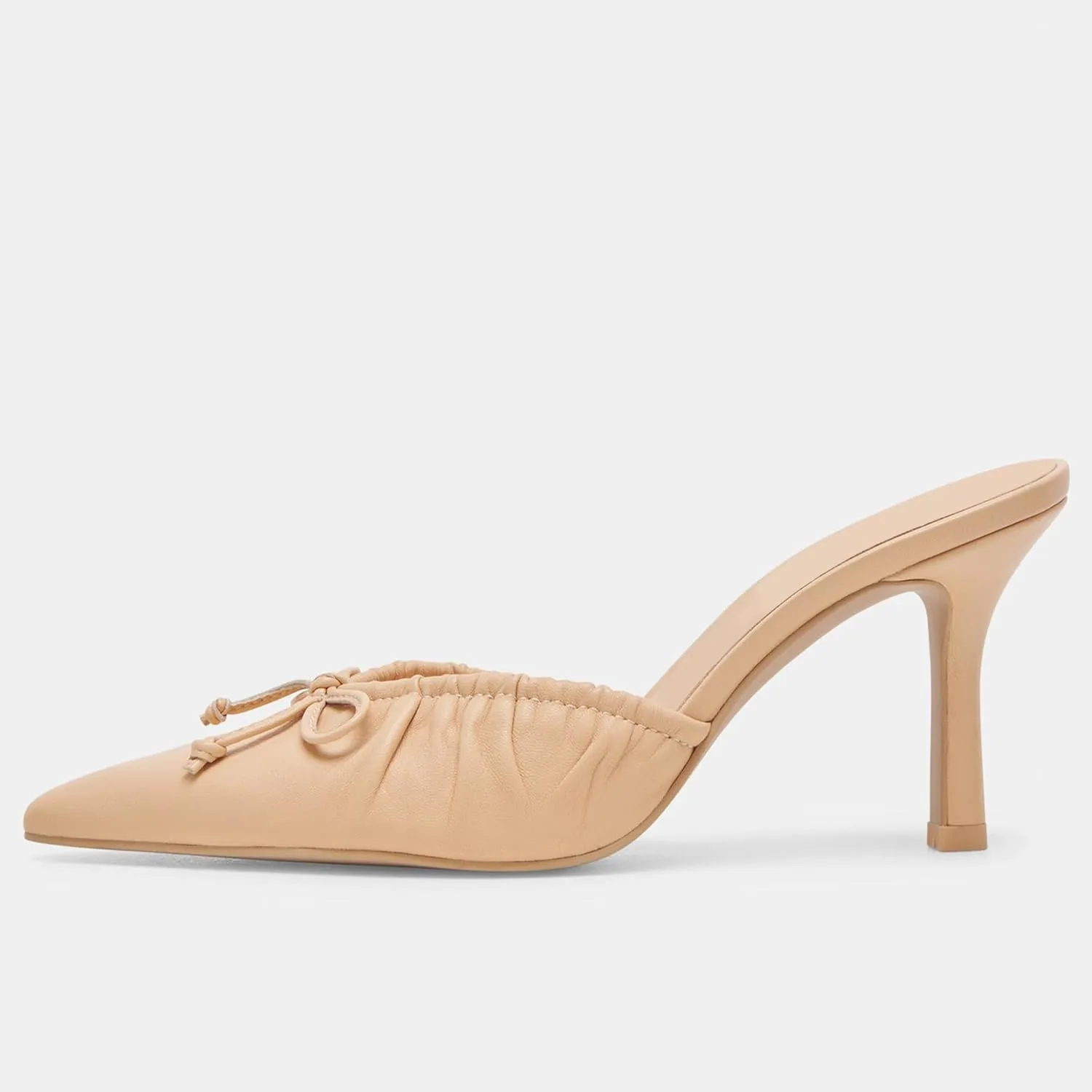 Ruched Kitten Heels for Women with Bows Comfortable Pointed Toe Mule Dressy Heels Sexy Slip on Stiletto Heels Pumps.