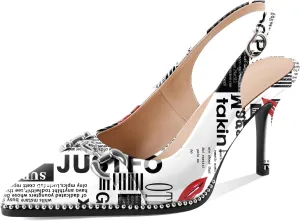 SAMMITOP Women Slingback High Heel Pumps Closed Pointed Toe Beaded Buckle Strap Slip On Stilettos 3.5 Inch Dress Pumps Shoes