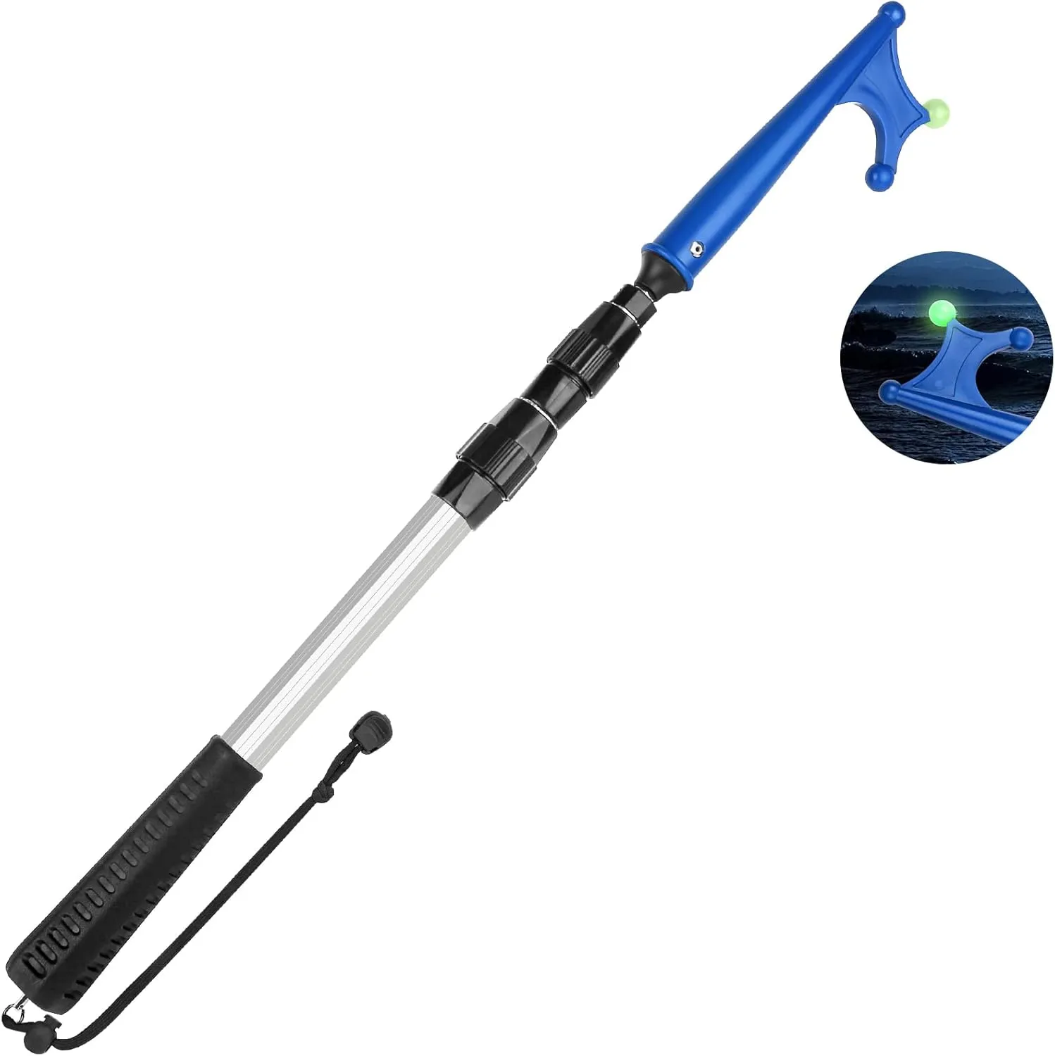 SAN LIKE Boat Hooks for Docking Extension Pole Hook Telescopic Boat Pole with Luminous Bead, Lightweight Floating, Non-Slip Rubber Handle, Durable & Rust-Resistant