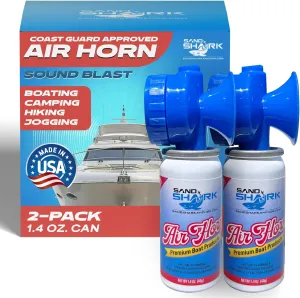 SandShark Premium Air Horn Handheld Canister-Very Loud Airhorn, Coast Guard Approved Boat Horn, Boat Horn Marine, Air Horns For Safety, Camping Air Horns, Air Horn for Dogs, Bear Horn (2 pk-1.4 oz)