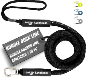SandShark Premium Anchor Bungee Dock Line. Boat Accessories Anchor Line Absorbs Shock to Anchors and Docks w/Stainless Steel Clip - Black - 7-14ft
