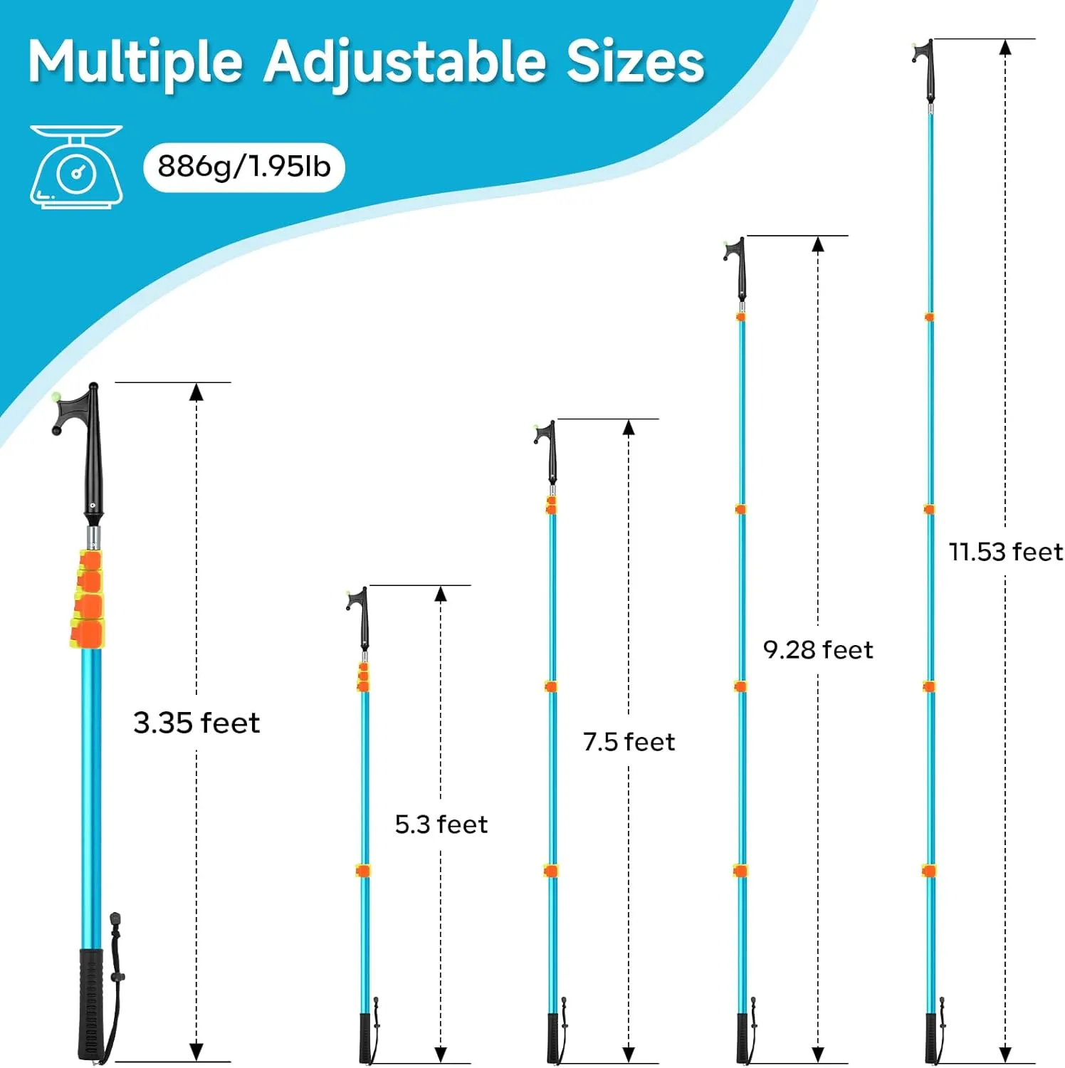 SANLIKE Boat Hooks for Docking Heavy Duty Telescoping Extension Pole Hook with Luminous Bead, Lightweight Floating, Non-Slip Rubber Handle, Durable & Rust-Resistant
