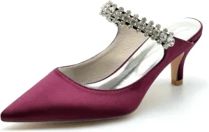 Satin Wedding Dress Shoes for Bride Mid Heeled Sandals Kitten Heel Slingback Pointed Toe Womens Closed Mule Pumps Prom Evening Party Wedding Dress Shoes
