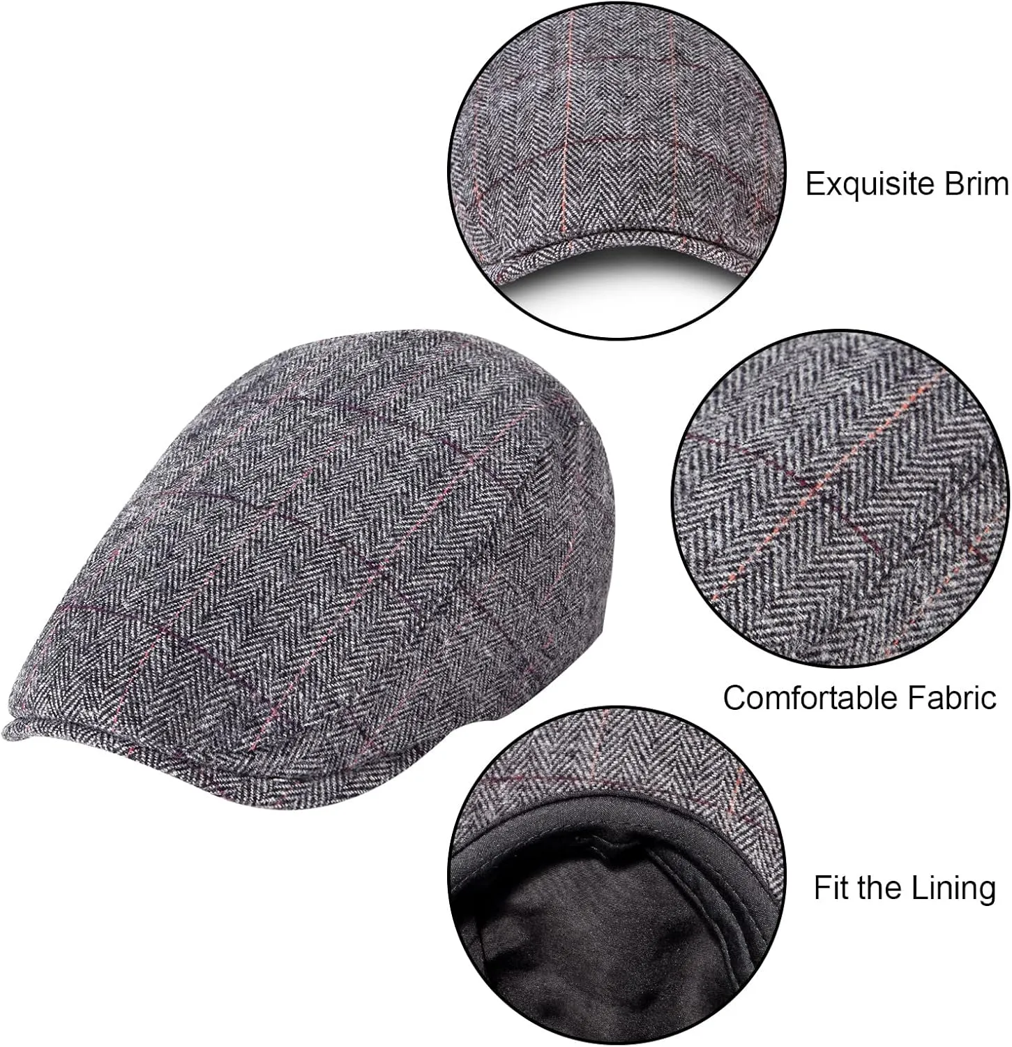 Senker Fashion 2 Pack Newsboy Cap for Men Adjustable Herringbone Tweed Wool Hats Blend Flat Cap Ivy Cabbie Driving Hat