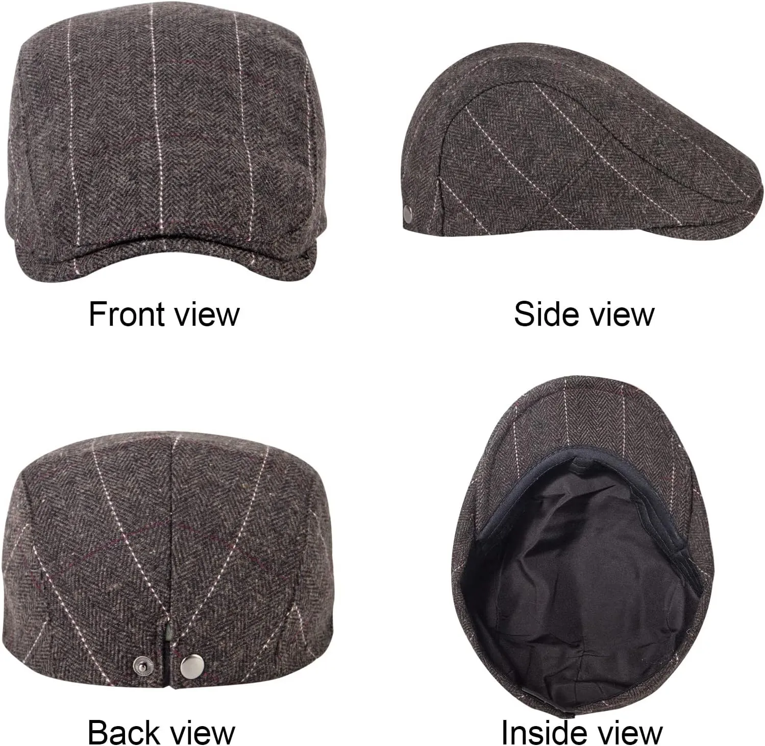 Senker Fashion 2 Pack Newsboy Cap for Men Adjustable Herringbone Tweed Wool Hats Blend Flat Cap Ivy Cabbie Driving Hat