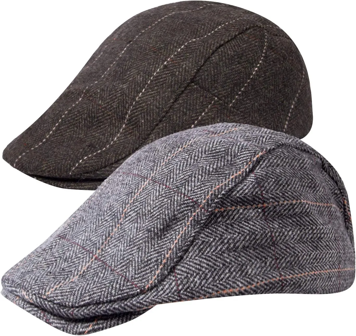 Senker Fashion 2 Pack Newsboy Cap for Men Adjustable Herringbone Tweed Wool Hats Blend Flat Cap Ivy Cabbie Driving Hat