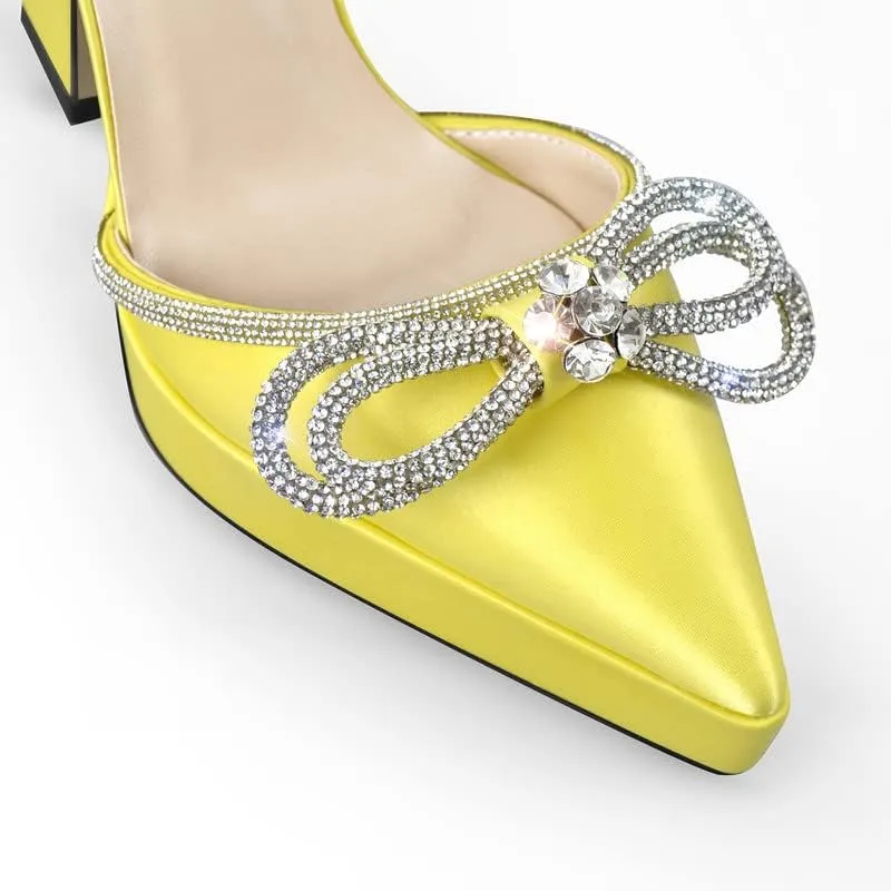 sexytag Women's Rhinestone Bow Platform Sandals Chunky High Heels Clear Ankle Strap Poined Toe Pumps