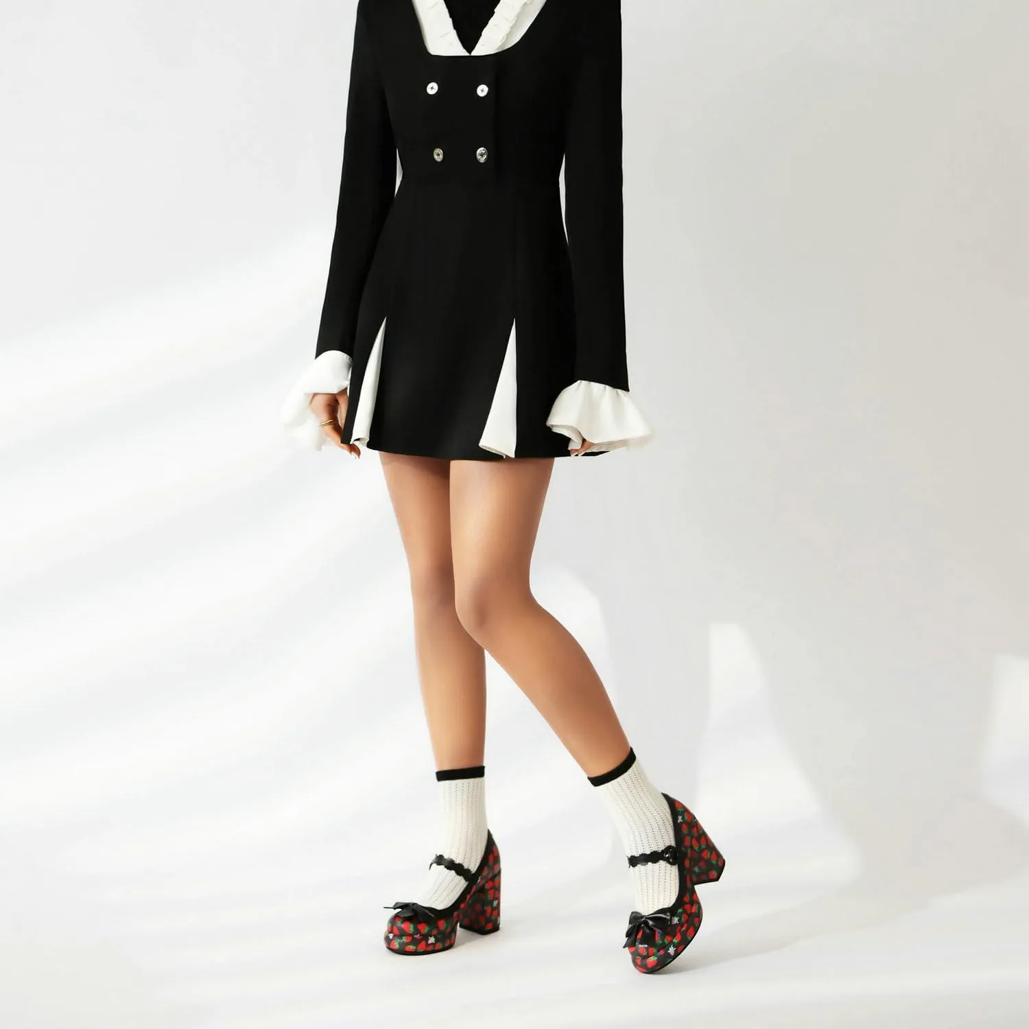 Shinelly Platform Chunky Heels Cute Strawberry Mary Janes Round Toe High Heel Kawaii Pump Shoes