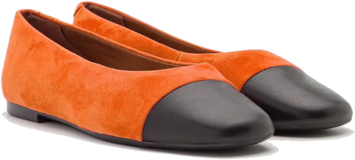 SHODENSE Women Cap Toe Flats Suede Slip On Square Closed Toe Ballet Flats Two-Toned Flat Shoes Comfort Flat Heel Work Shoes Office Ladies Colorblock Patchwork Club Church Driver Flats Fall 4-11 M US