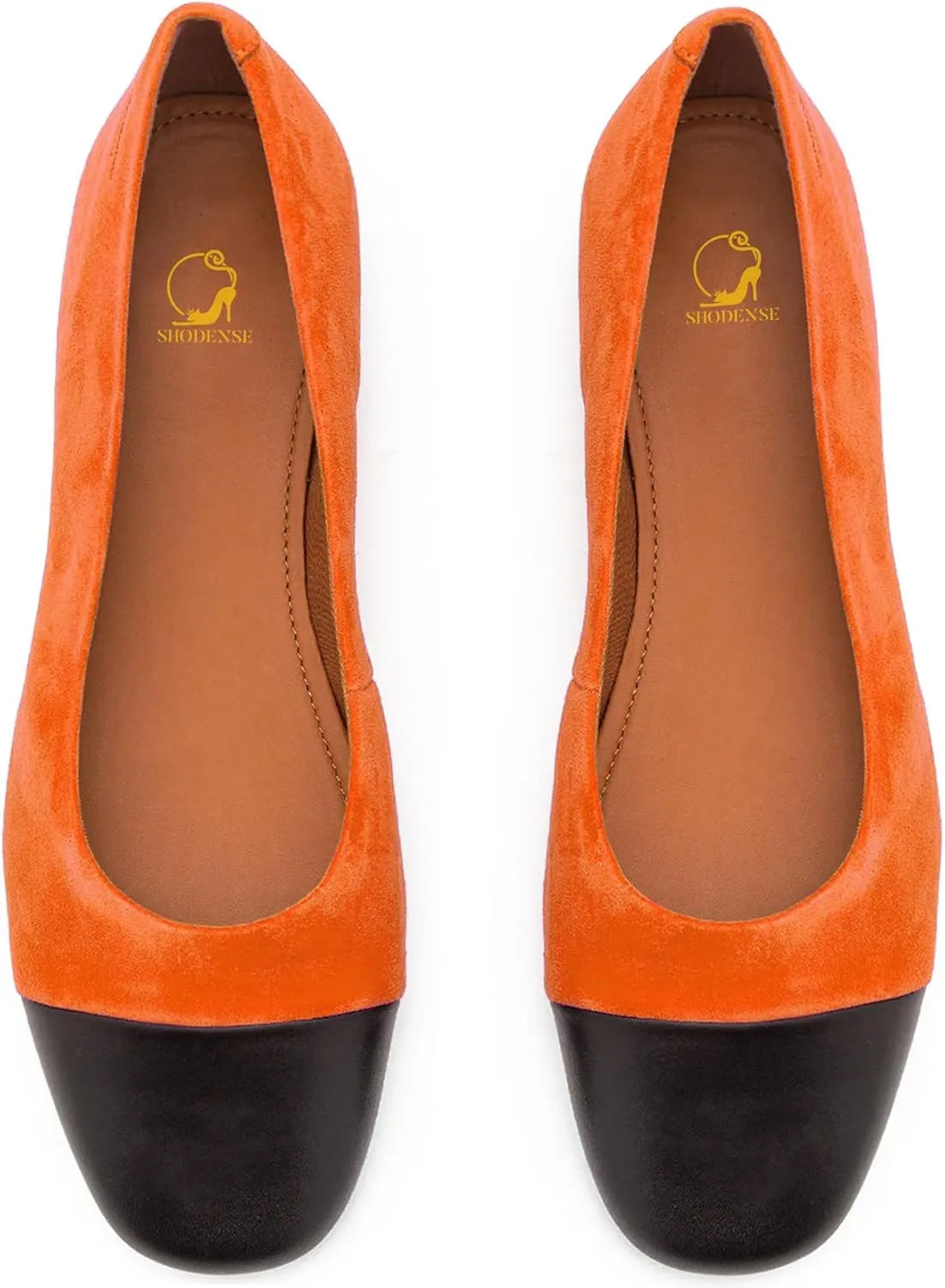 SHODENSE Women Cap Toe Flats Suede Slip On Square Closed Toe Ballet Flats Two-Toned Flat Shoes Comfort Flat Heel Work Shoes Office Ladies Colorblock Patchwork Club Church Driver Flats Fall 4-11 M US