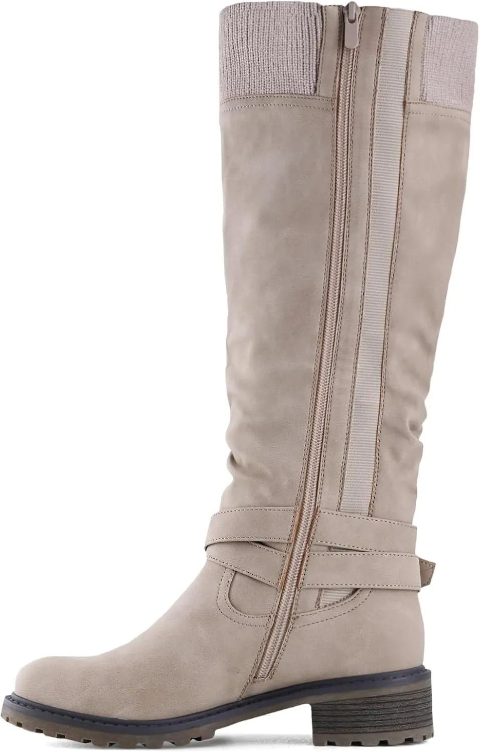 Shoe'N Tale Women's Wide Calf Knee High Boots Stretchy Low Heel Round Toe Winter Boots with Side Zipper