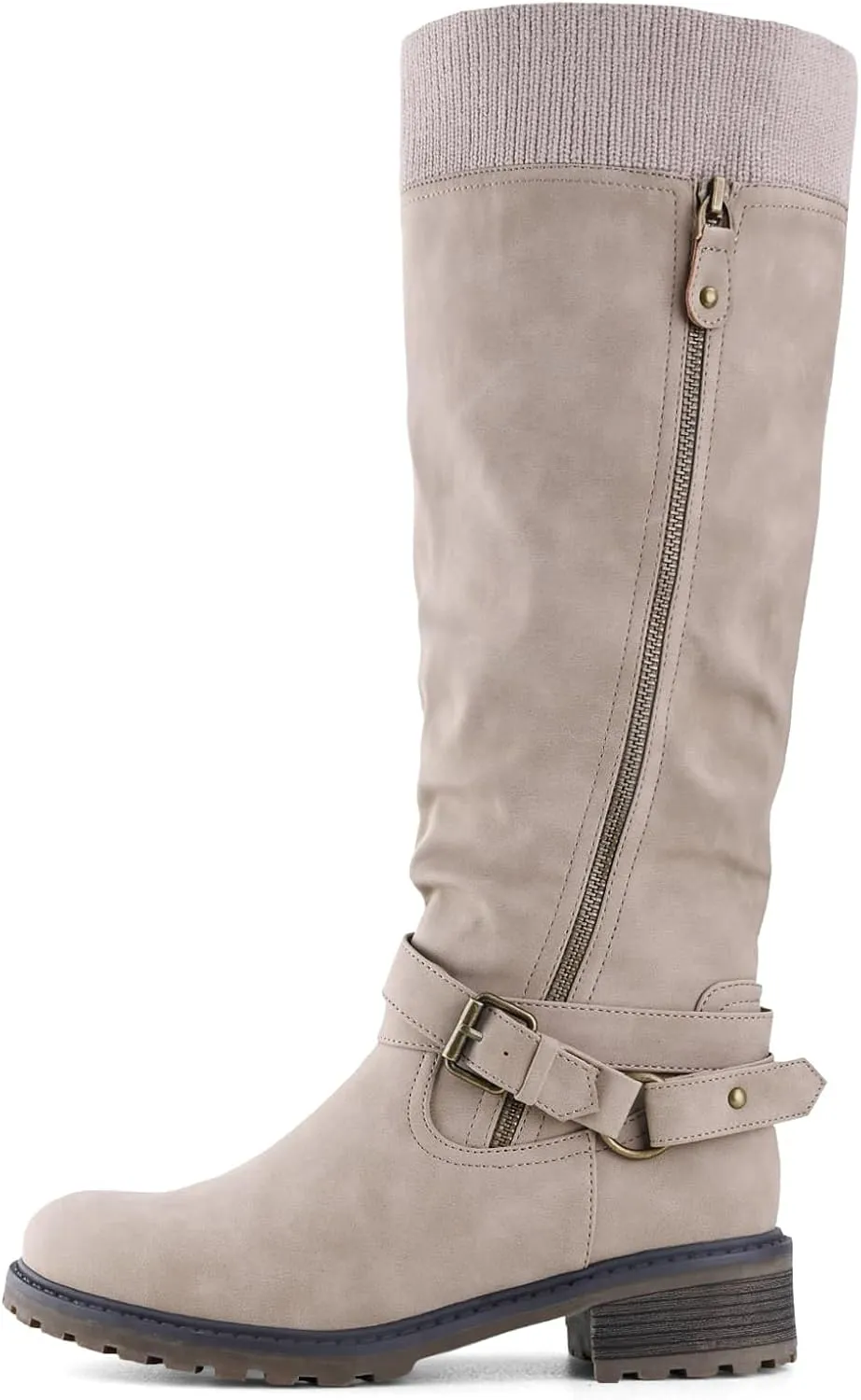 Shoe'N Tale Women's Wide Calf Knee High Boots Stretchy Low Heel Round Toe Winter Boots with Side Zipper