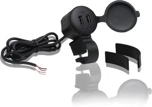 Show Chrome Accessories 13-208 Handlebar Mounted Dual Port USB Charger, Black