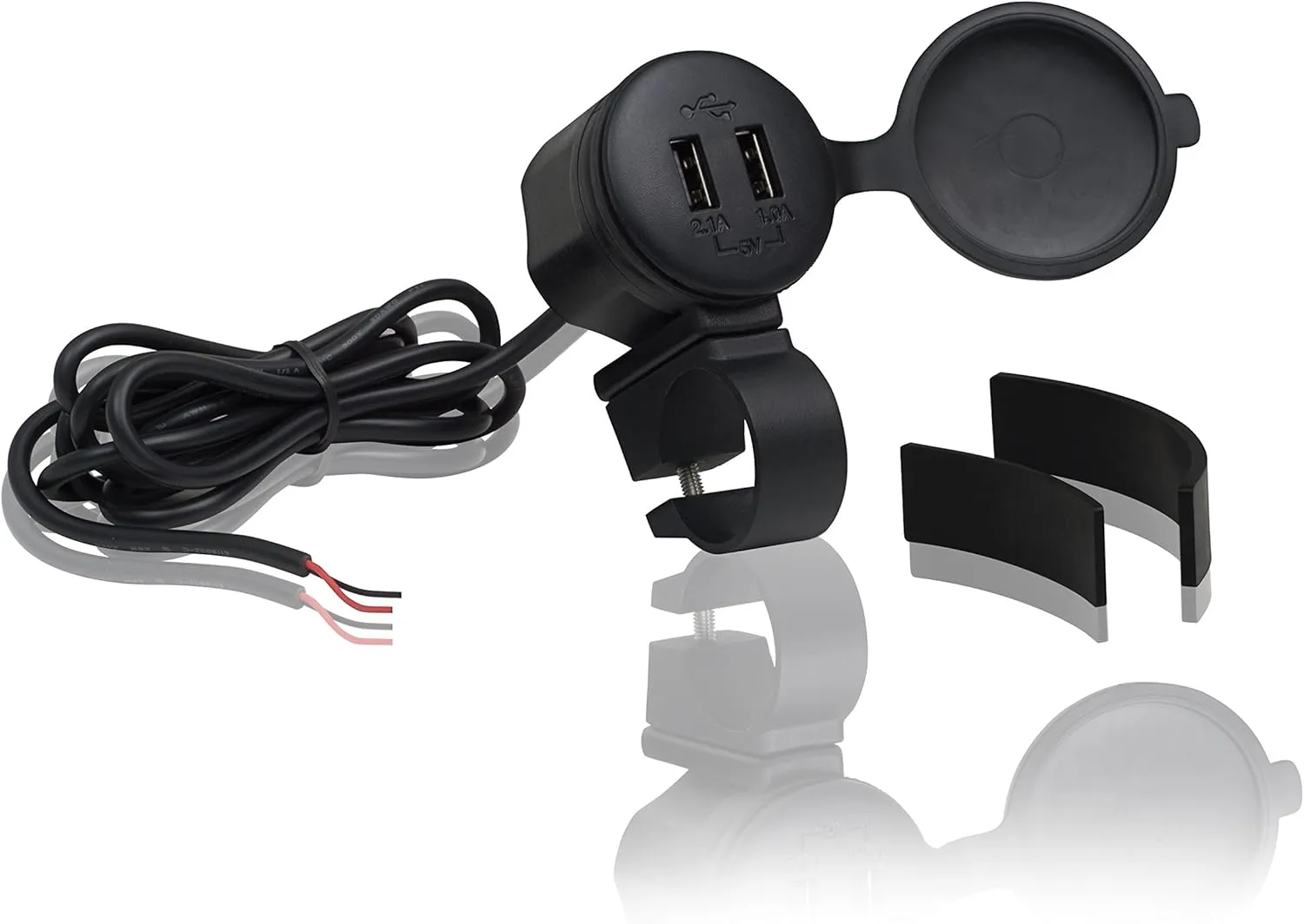 Show Chrome Accessories 13-208 Handlebar Mounted Dual Port USB Charger, Black