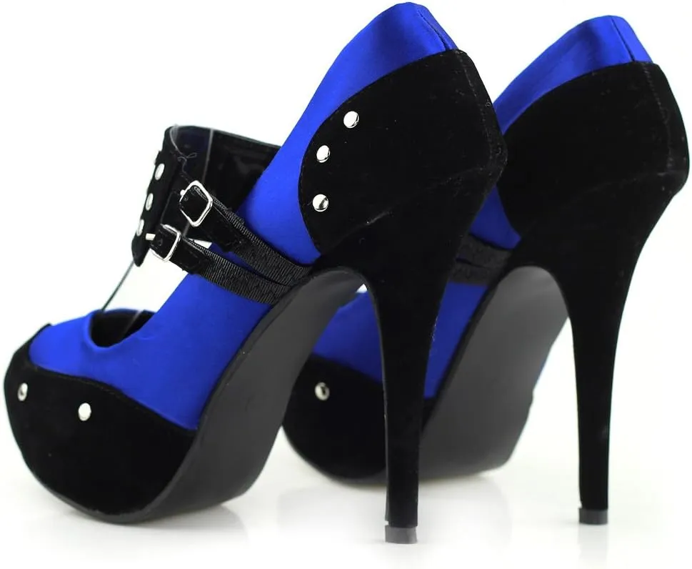 SHOW STORY Two Tone Metal Stud Buckle High Heel Stiletto Platform Pumps,LF30438
