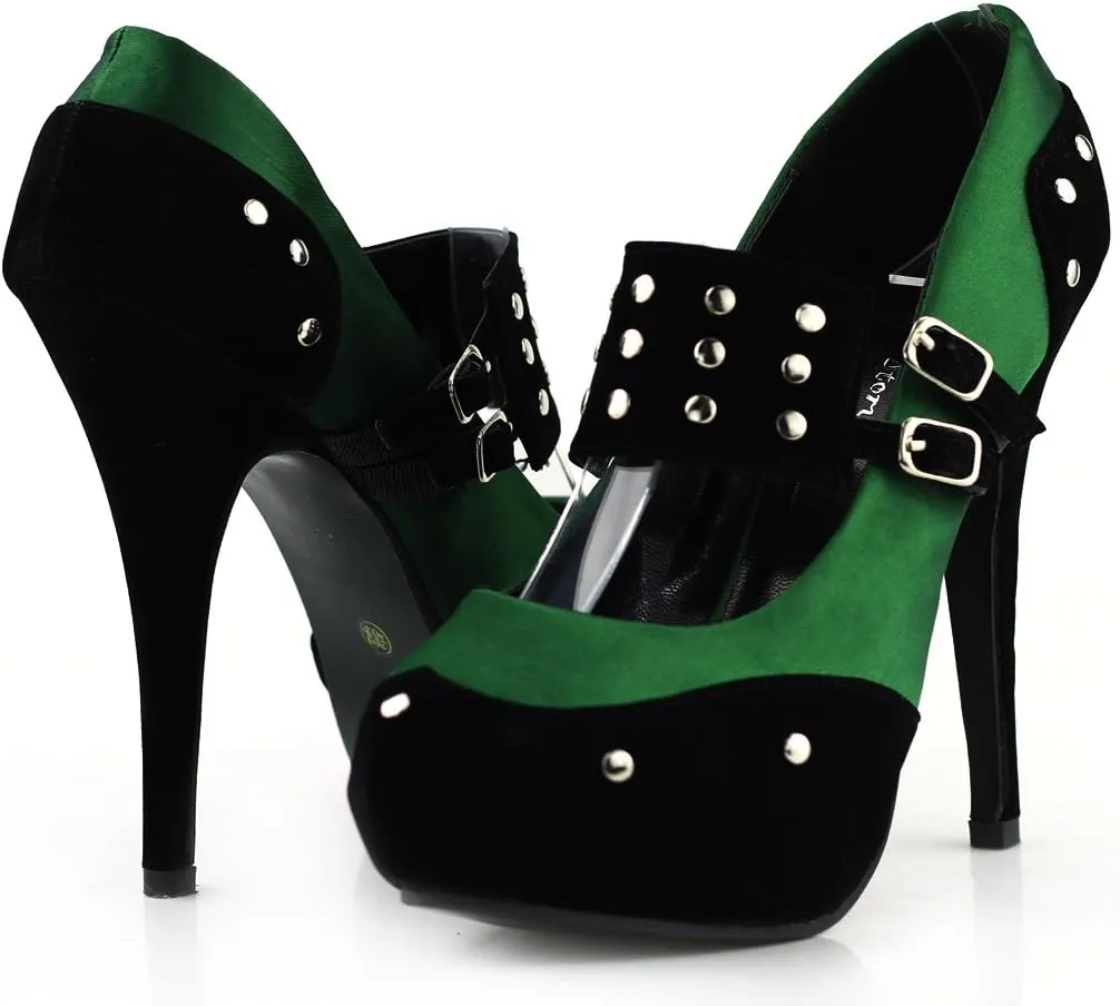 SHOW STORY Two Tone Metal Stud Buckle High Heel Stiletto Platform Pumps,LF30438