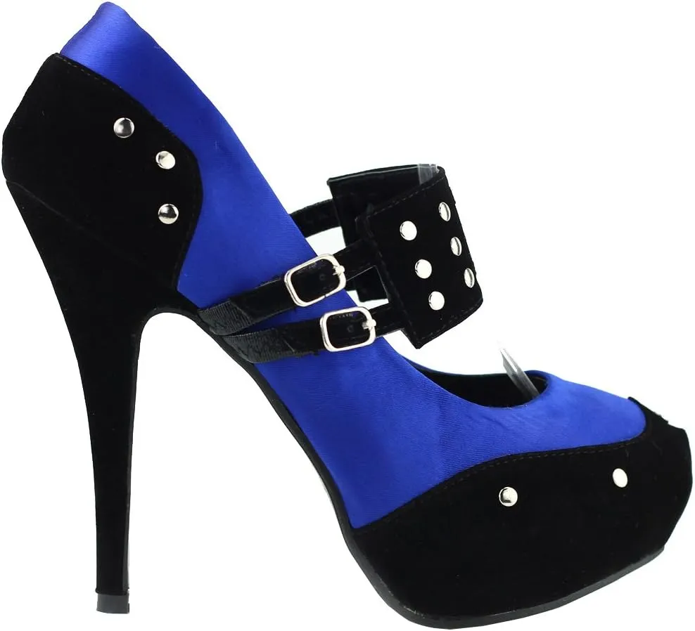 SHOW STORY Two Tone Metal Stud Buckle High Heel Stiletto Platform Pumps,LF30438
