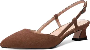 SHOWFOREST Womens Business Pointed Toe Suede Buckle Adjustable Strap Solid Closed Toe Kitten Low Heel Pumps Shoes 1.5 Inch