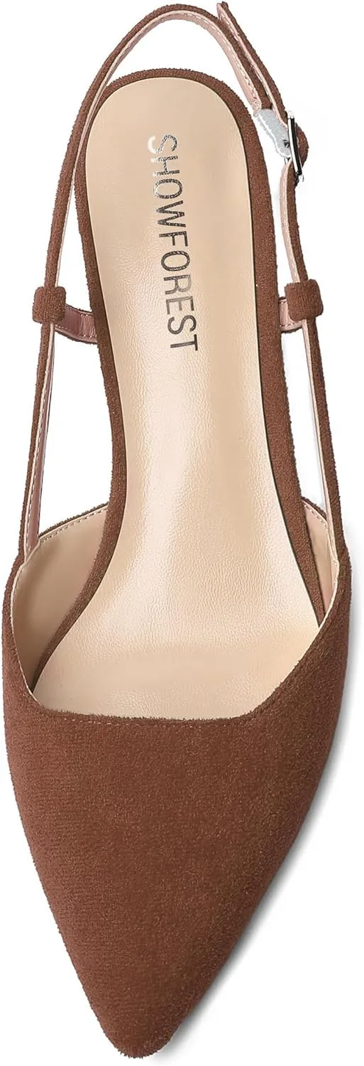 SHOWFOREST Womens Business Pointed Toe Suede Buckle Adjustable Strap Solid Closed Toe Kitten Low Heel Pumps Shoes 1.5 Inch