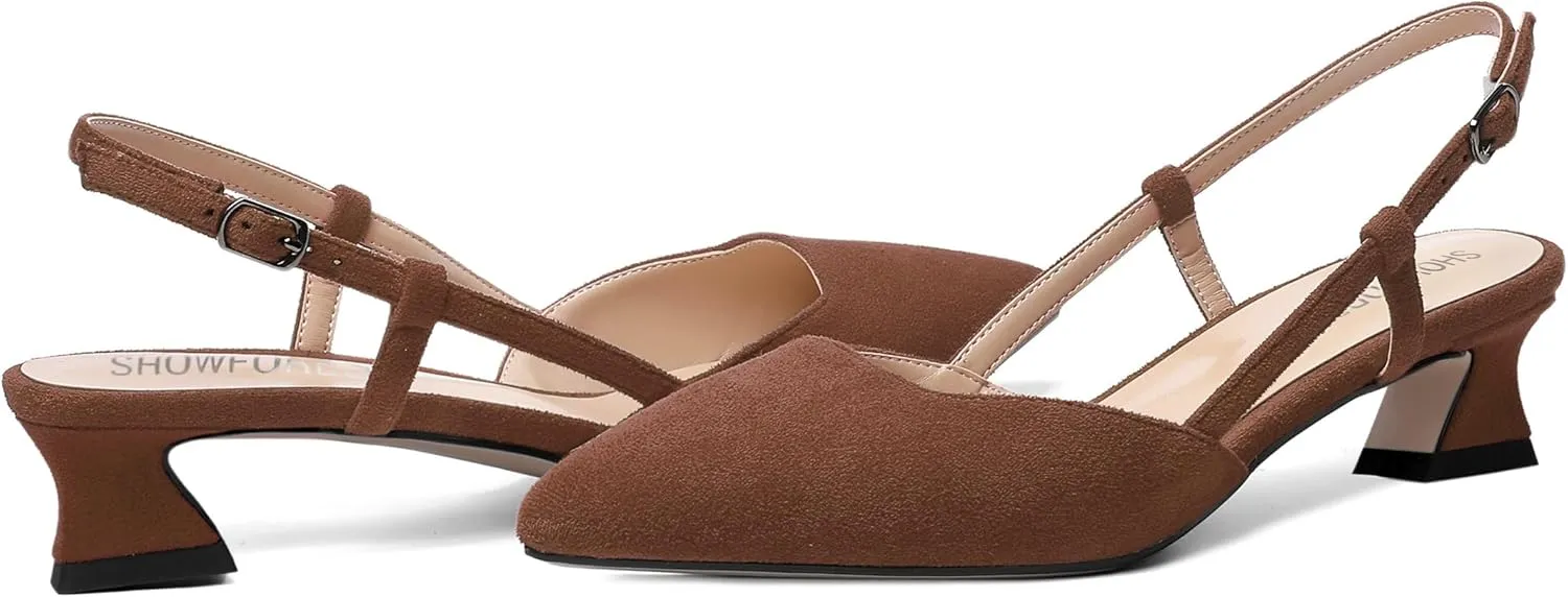 SHOWFOREST Womens Business Pointed Toe Suede Buckle Adjustable Strap Solid Closed Toe Kitten Low Heel Pumps Shoes 1.5 Inch