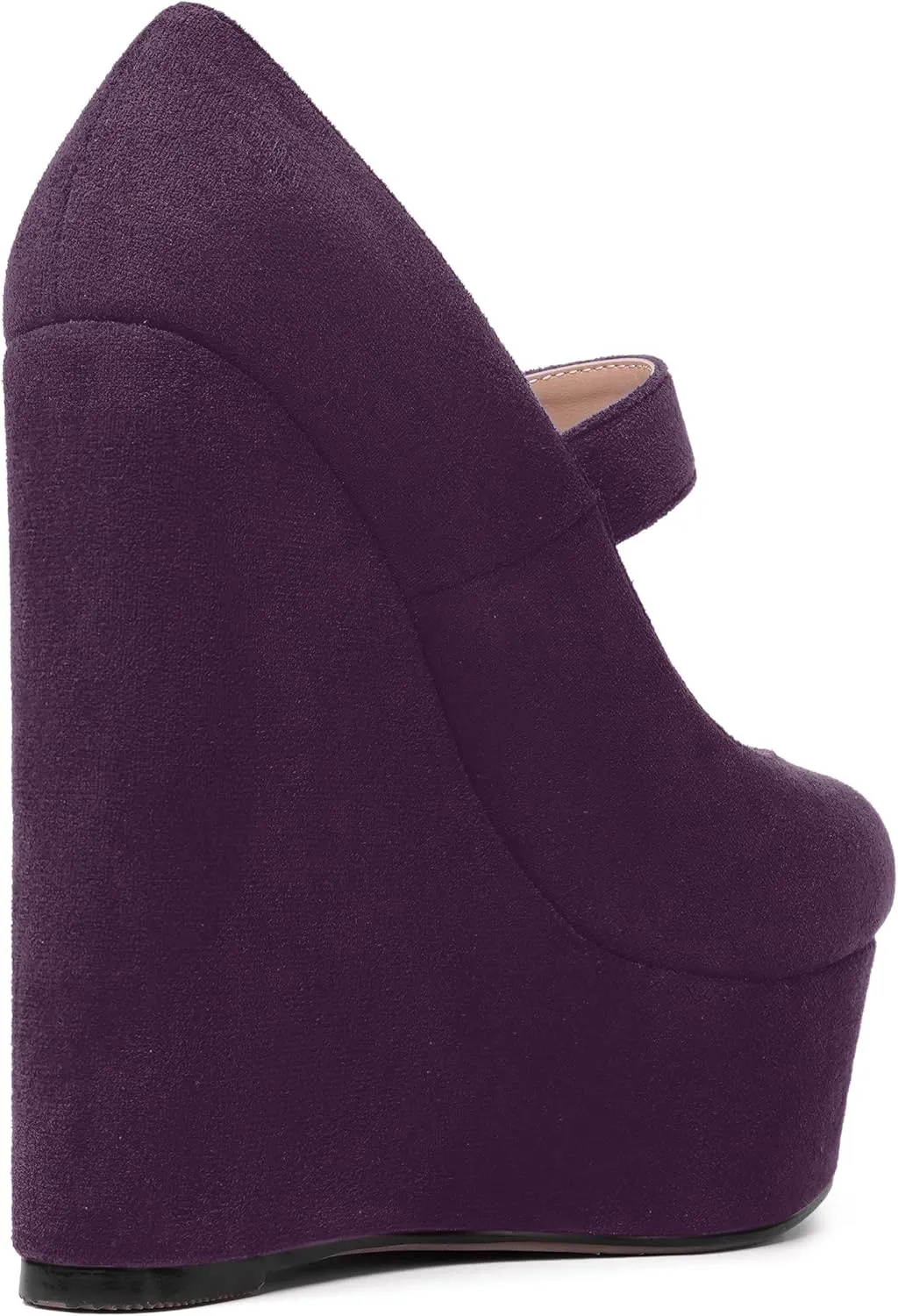 SHOWFOREST Womens Sexy Wedding Platform Suede Buckle Adjustable Strap Solid Round Toe Wedge High Heel Pumps Shoes 6 Inch