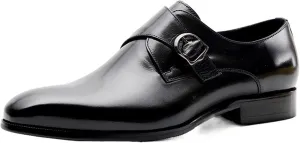 Single Season Formal Dress Shoes for Men Slip On Monk Strap Round Toe Cowhide Low Top Slip Resistant Block Heel Anti-Slip Non Slip Outdoor Very Popular Among Young People (Color : Black