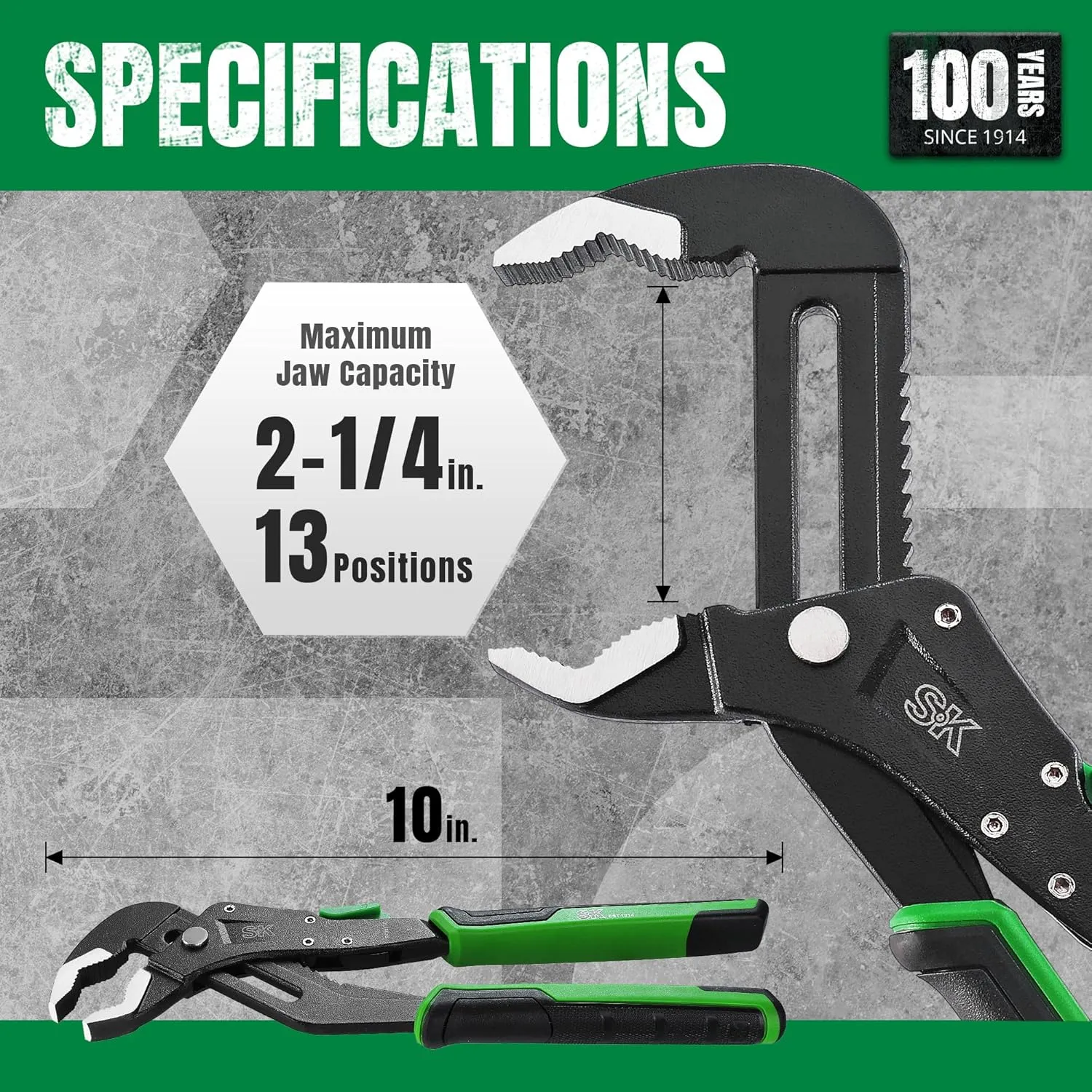 SK 10-Inch Quick Adjust Groove Joint Pliers, Water Pump Pliers, Premium CR-V Construction, SureGrip V-Jaw Design with Comfortable Grips