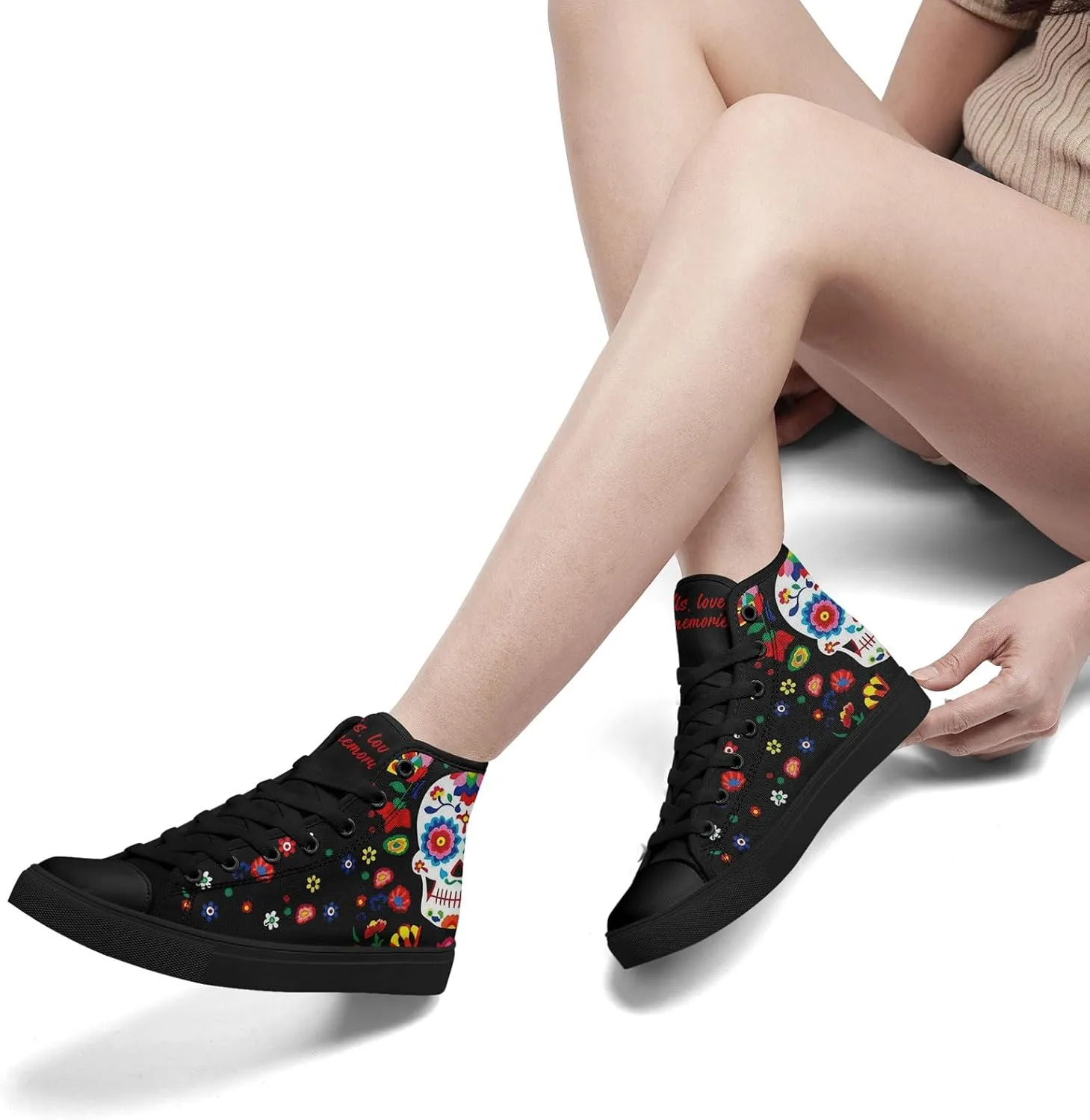Skull Fashion High-Top Canvas Sneakers for Men Women Casual Tennis Shoes Classic Lace Up Walking Shoes
